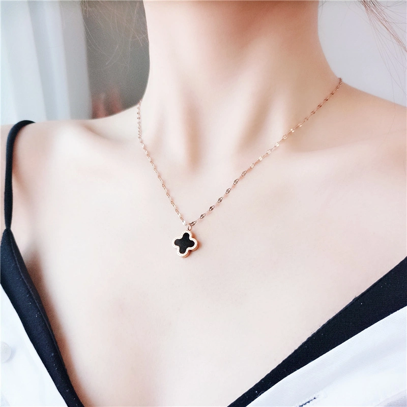 Fashion Gold Initial Flower Four Leaf Clover Necklace for Women