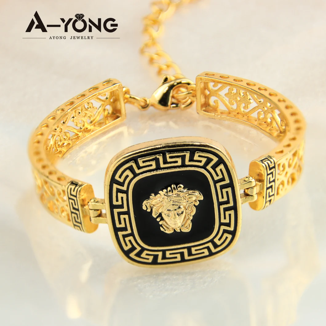 High Quality Portrait Black Bracelet Animal Coin Women Gold Plated 18K Jewelry