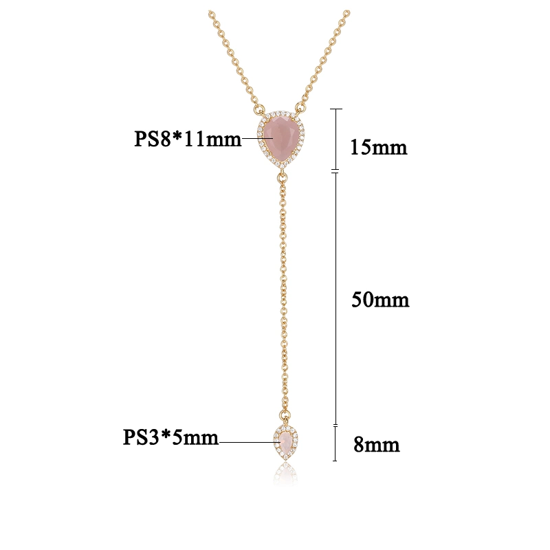 Beautiful Female Jewelry Rose Gold Pink Stone Drop Necklace with Pear Cut CZ for Gifts