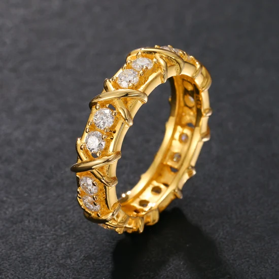 Schmuckhersteller Anillos Großhandel mit 18 Karat vergoldetem 925er-Sterlingsilber, Vvs-Moissanit-Diamant-Fingerring für Männer